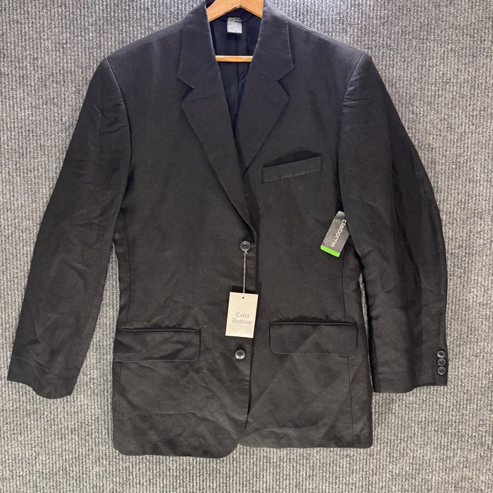 New Vintage Claiborne Linen Blend Blazer Mens 38R Black Italy Woven NWT Rare
